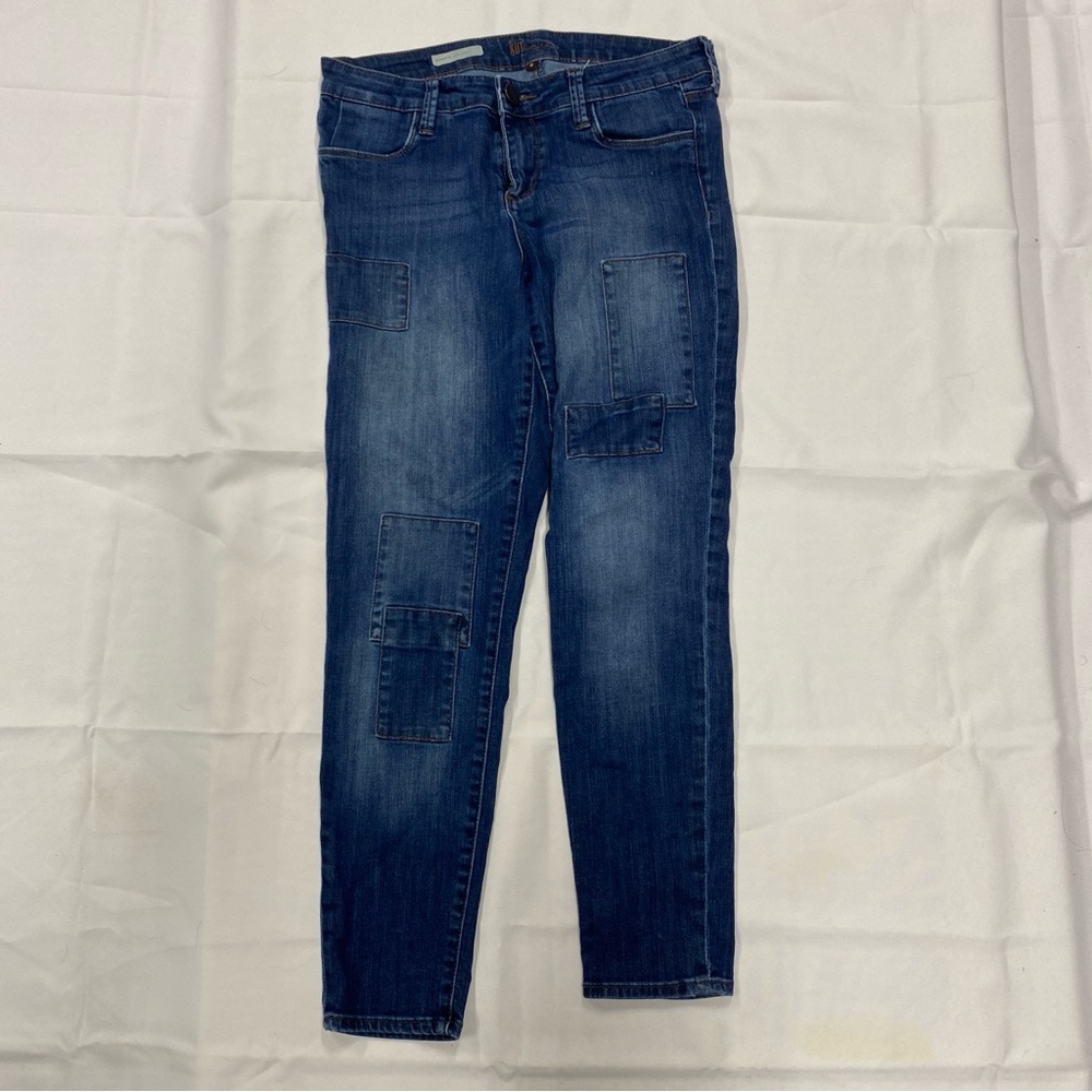 Kut from the Kloth Dark Blue Skinny Jeans with Patch Details